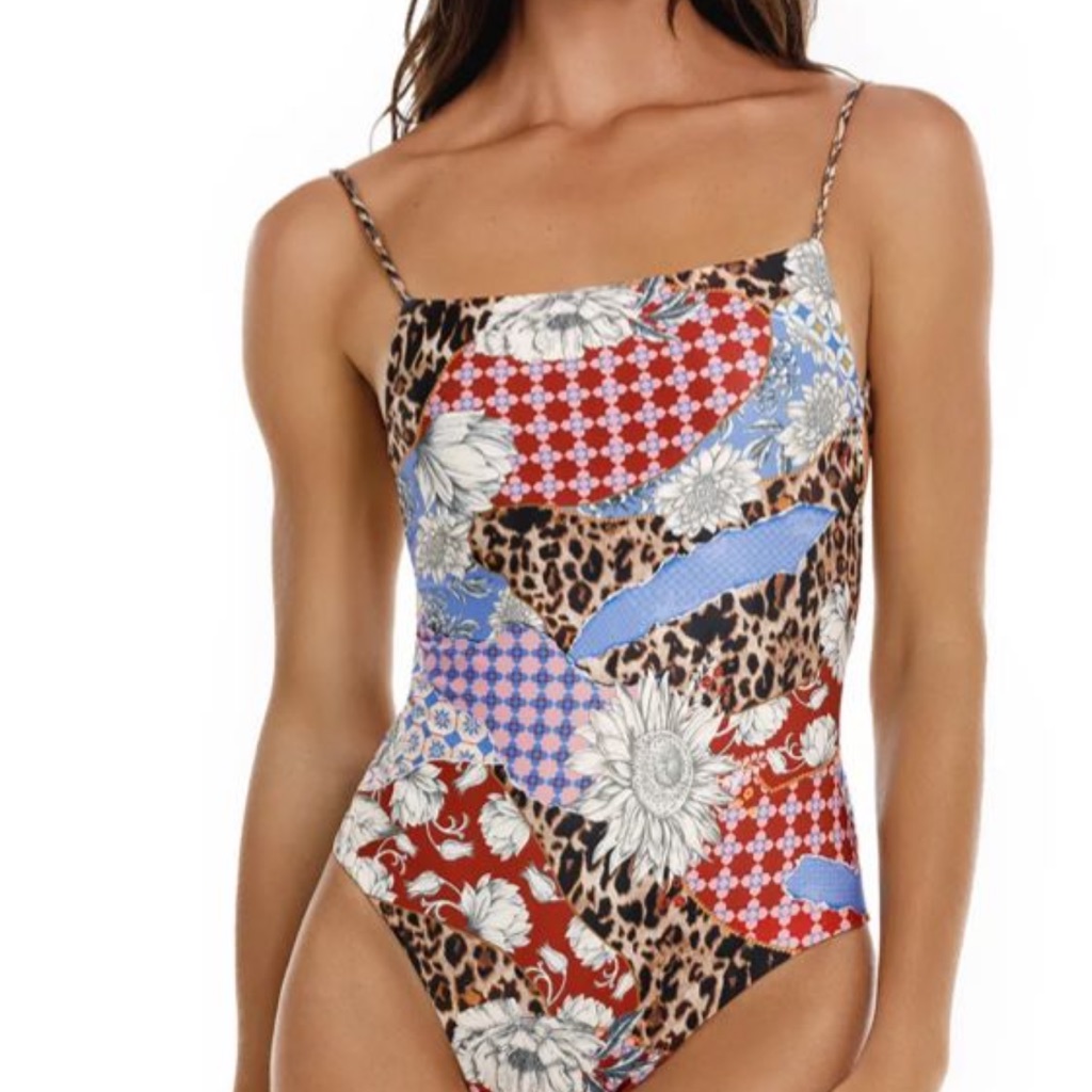 Agua Bendita Multicolor Patchwork One-Piece Swimsuit - Red, Blue, Black, Cream